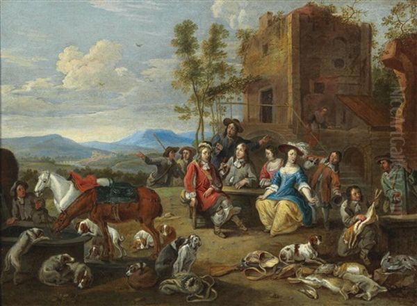 A Hunting Party Resting In A Southern Landscape - view 1