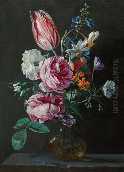 A Bouquet Of Flowers In A Glass Vase - view 1