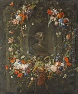 Blumenumkranzte Bildnisnische by Jan van den Hecke the Elder