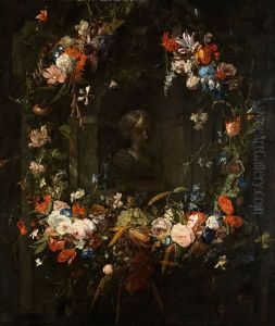 Blutenkartusche Mit Frauenbuste, Um 1650
