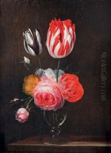 Vase De Tulipes Et De Roses Sur Un Entablement by Jan van den Hecke the Elder