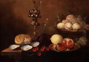 Still Life With A Silver Beaker, Oysters, Pomegranate, Cherries And Grapes