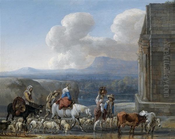 Hirten Und Reisende In Der Romischen Campagna Vor Einem Triumphbogen - view 1