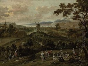 A Wooded River Landscape With Figures Courting And Merry Making