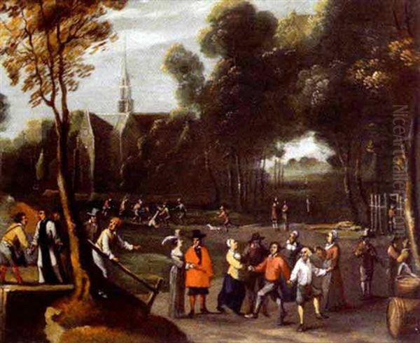 Scene De Village Aux Danseurs - view 1