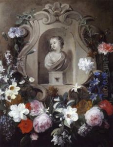 Eine Girlande Von Rosen, Nelken, Narzissen, Mohnblumen Und Andere Bluten