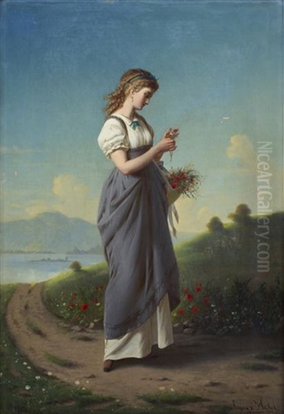 Young Woman Picking Flowers - view 1