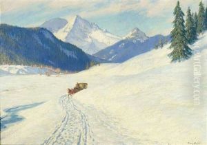 Winterliche Gebirgslandschaft Mit Einer Kutsche Winterliche Gebirgslandschaft Mit Einer Kutsche