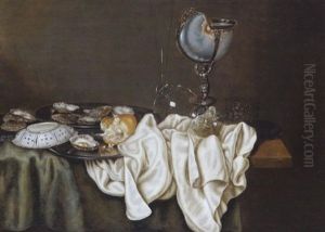 Stilleben Mit Austern, Einem Nautiluspokal, Einer Chinaporzellanschale Und Glasern by Gerrit Willemsz. Heda