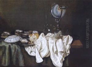 Stilleben Mit Austern, Einem Nautiluspokal, Einer Chinaporzellan-schale Und Glasern by Gerrit Willemsz. Heda