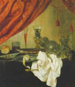 Prunkstilleben Mit Rotem Vorhang by Gerrit Willemsz. Heda