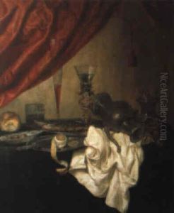 Nature Morte Aux Pieces D'orfevrerie Et Verres Sur Un Entablement