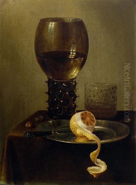 Still Life With Rummer, Pewter Plate And Peeled Lemon - view 1