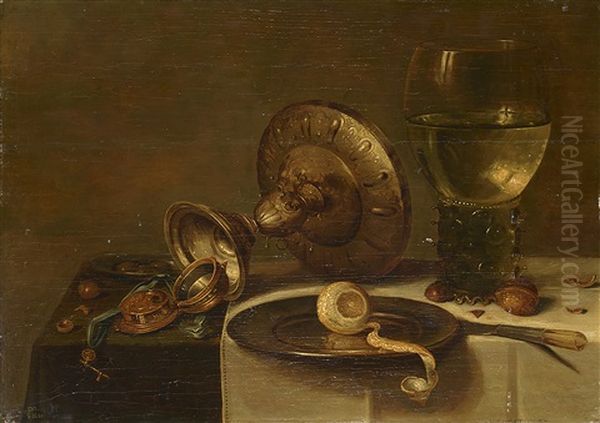 Nature Morte A La Tazza Romer Et Citron Dans Un Plat D"etain - view 1