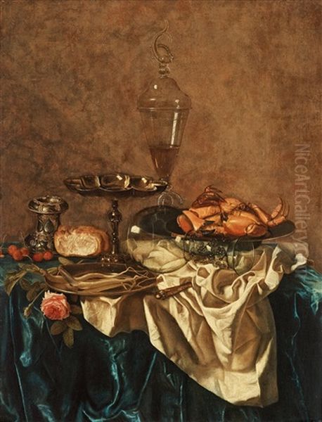 Still Life With A Crab, Glass Trophy, A Rose And Cherries - view 1