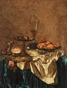 Still Life With A Crab, Glass Trophy, A Rose And Cherries by Willem Claesz Heda