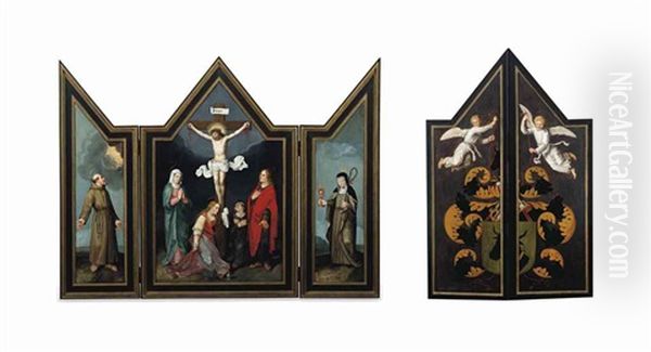 The Crucifixion With Saints Mary, Mary Magdalene, Catherine And John The Evangelist; Saint Francis And Saint Clare; Two Angels... (triptych) - view 1