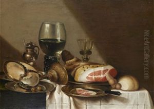 Stilleben Med Nautiluspokal, Glas Och Skinka by Willem Claesz Heda