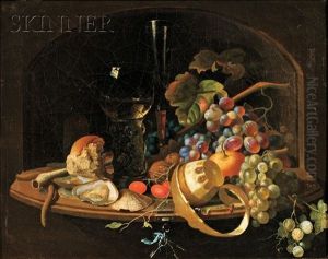 Still Life With Romer, Fruit, And Oysters On A Ledge by Willem Claesz Heda