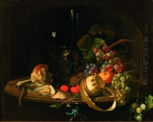 Still Life With Rommer, Fruit And Oysters On A Ledge by Willem Claesz Heda