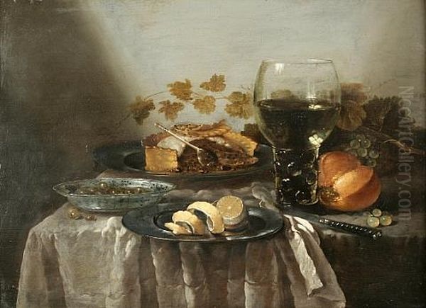Still Life Of Fruit And A Glass Jar On A Table - view 1