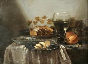 Still Life Of Fruit And A Glass Jar On A Table