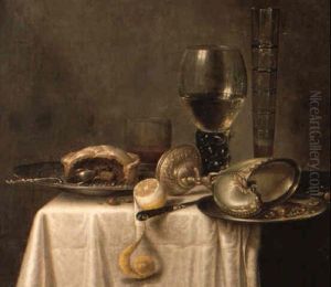 Bordsstilleben Med Nautiluspokal, Remmare, Bakverg, Notter Och Citron by Willem Claesz Heda