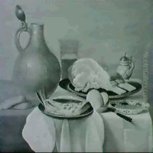 Nature Morte A La Piece De Viande Et A La Darne De Saumon by Willem Claesz Heda