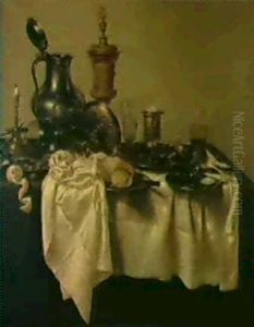 Nature Morte Au Bougeoir Et Au Pokal Dore by Willem Claesz Heda