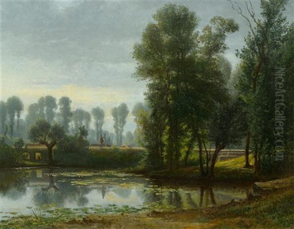 Figures By The Water - Les Bords De La Sarthe Dans Alencon Avec Un Berger Et Un Troupeau De Moutons - view 1