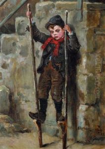 John Irwin Practicing Stilt Walking By Newcastle Keep by Ralph Hedley
