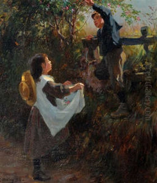 Two Children Picking Apples - view 1