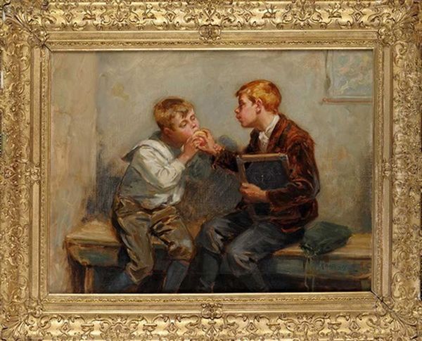 Two Schoolboys Sharing An Apple - view 1