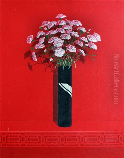 Vases Of Flowers On A Red Ground (2 Works) - view 1