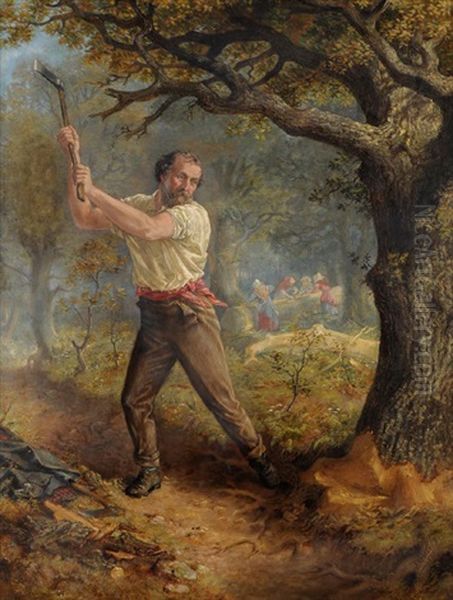 A Woodcutter Felling A Tree - view 1