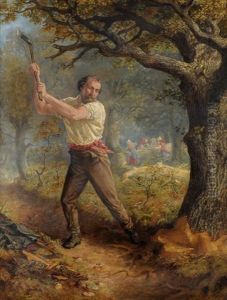 A Woodcutter Felling A Tree by Ralph Hedley