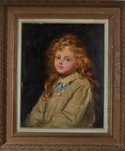 A Portrait Of A Fair-haired Young Girl Wearing A Smock With A Light-blue Bow At The Collar