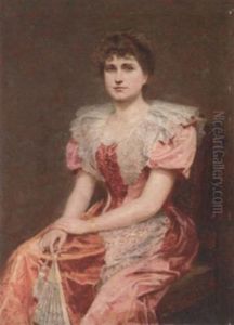 A Seated Lady (mrs. H.w. Newton?) In A Pink Dress In An Interior A Seated Lady (mrs. H.w. Newton?) In A Pink Dress In An Interior