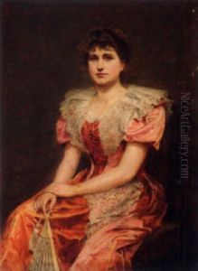 A Seated Lady In A Pink Dress In An Interior (mrs. H. W. Newton) by Ralph Hedley