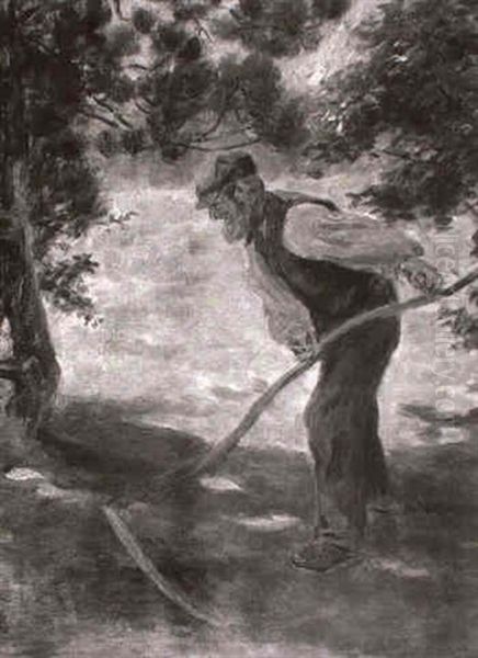 Bearded Man Cutting Grass With A Scythe - view 1