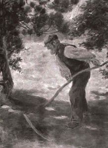 Bearded Man Cutting Grass With A Scythe Bearded Man Cutting Grass With A Scythe