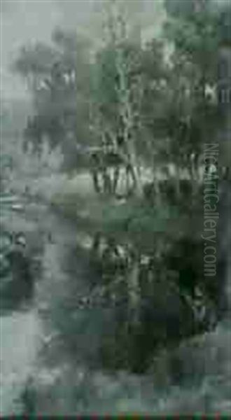 A Small Boy Angling At A River Bend - view 1