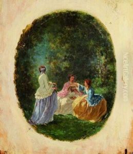 Elegante A La Robe Blanche by Pierre-Edmond-Alexandre Hedouin