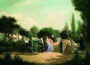 Elegantes Dans Un Jardin by Pierre-Edmond-Alexandre Hedouin