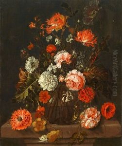 Still Life With Flowers In A Glass Vase by David Cornelisz Heem III