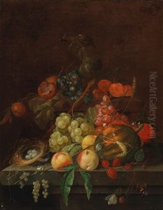 A Still Life Of Fruit With A Bird"s Nest by David Cornelisz Heem III