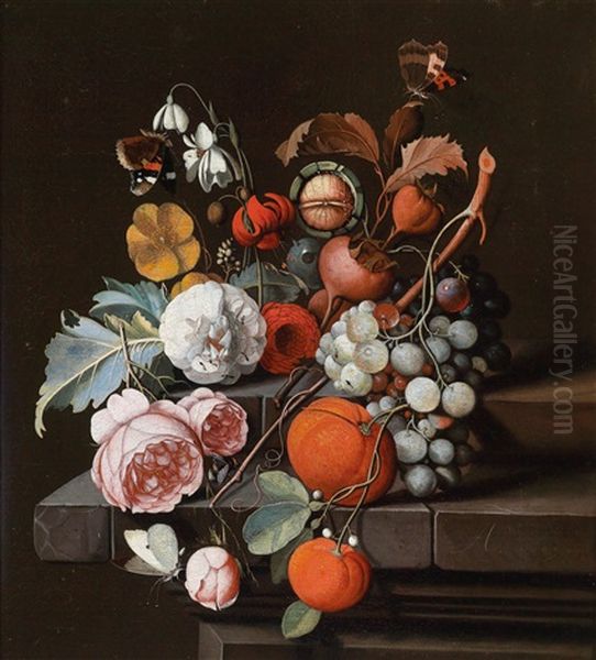 Ein Blumen- Und Fruchtestillleben Mit Faltern - view 1