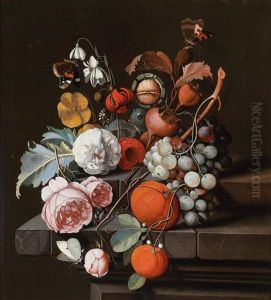 Ein Blumen- Und Fruchtestillleben Mit Faltern by David Cornelisz Heem III