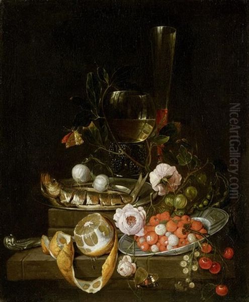 Stillleben Mit Einem Hering, Fruchten Und Rosen - view 1