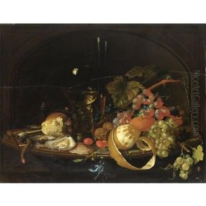 Natura Morta Con Uva, Ostriche, Pane E Bicchiere by David Cornelisz Heem III